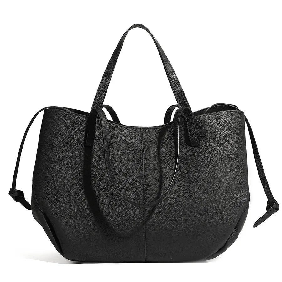 Women's Tote Bag, Simple and Versatile Casual Bag, First-Layer Cowhide Handbag, High-Quality Shoulder Bag, Basket-Style Bag
