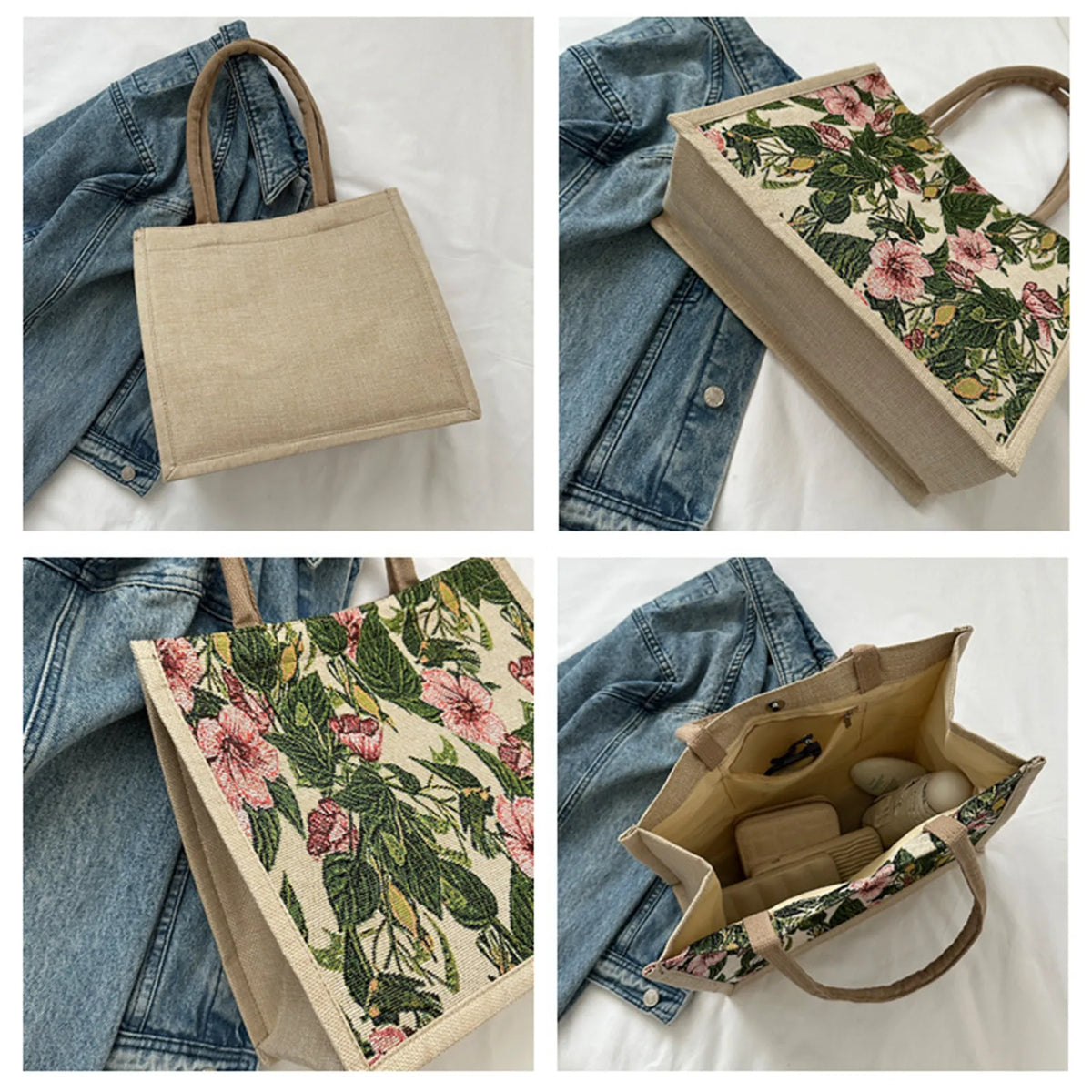 Women Tote Bag Aesthetic Color Students Casual Handbag Shoulder Bag Large Capacity Cotton And Linen Reusable Shopping Beach Bags