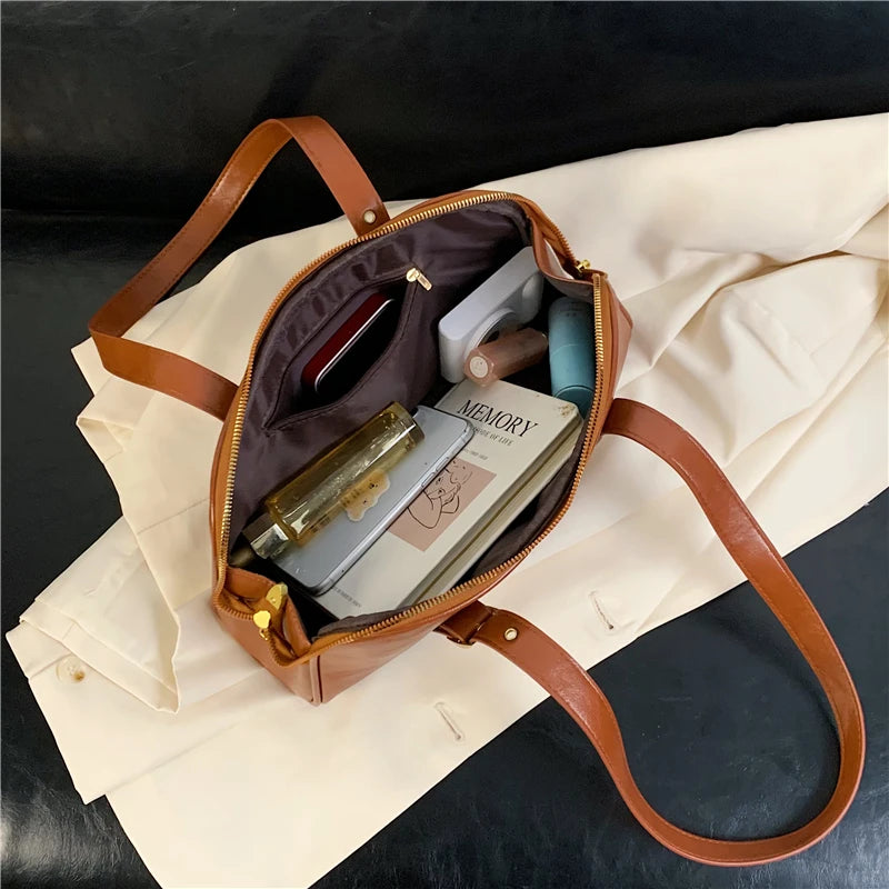Large Women Business Shoulder Bags Simple Ladies Commute Tote Bag Pu Leather Female Underarm Bag Burgundy Large Handbags Purse