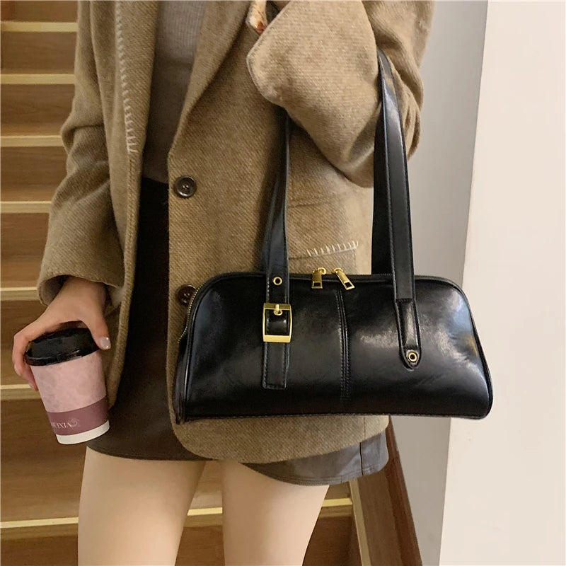Large Women Business Shoulder Bags Simple Ladies Commute Tote Bag Pu Leather Female Underarm Bag Burgundy Large Handbags Purse