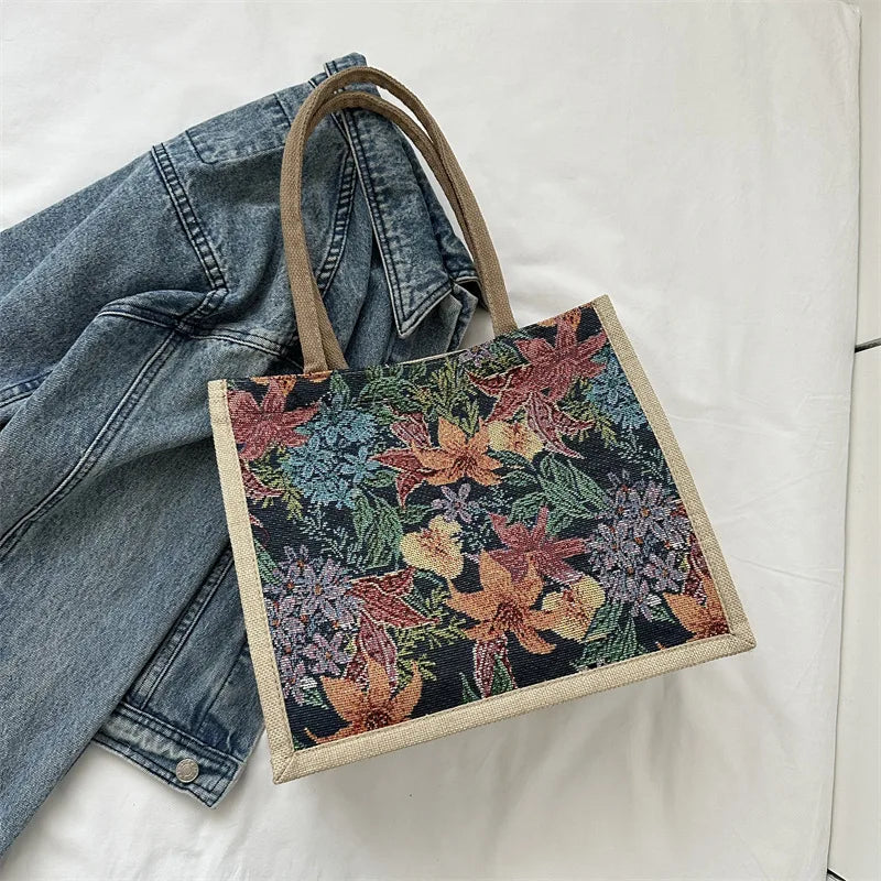 Women Tote Bag Aesthetic Color Students Casual Handbag Shoulder Bag Large Capacity Cotton And Linen Reusable Shopping Beach Bags