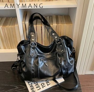 Women Vintage Soft Leather Tote Bag Large Capacity Handbag Designer Retro Casual Shoulder Crossbody Bags for Daily Work Commuter