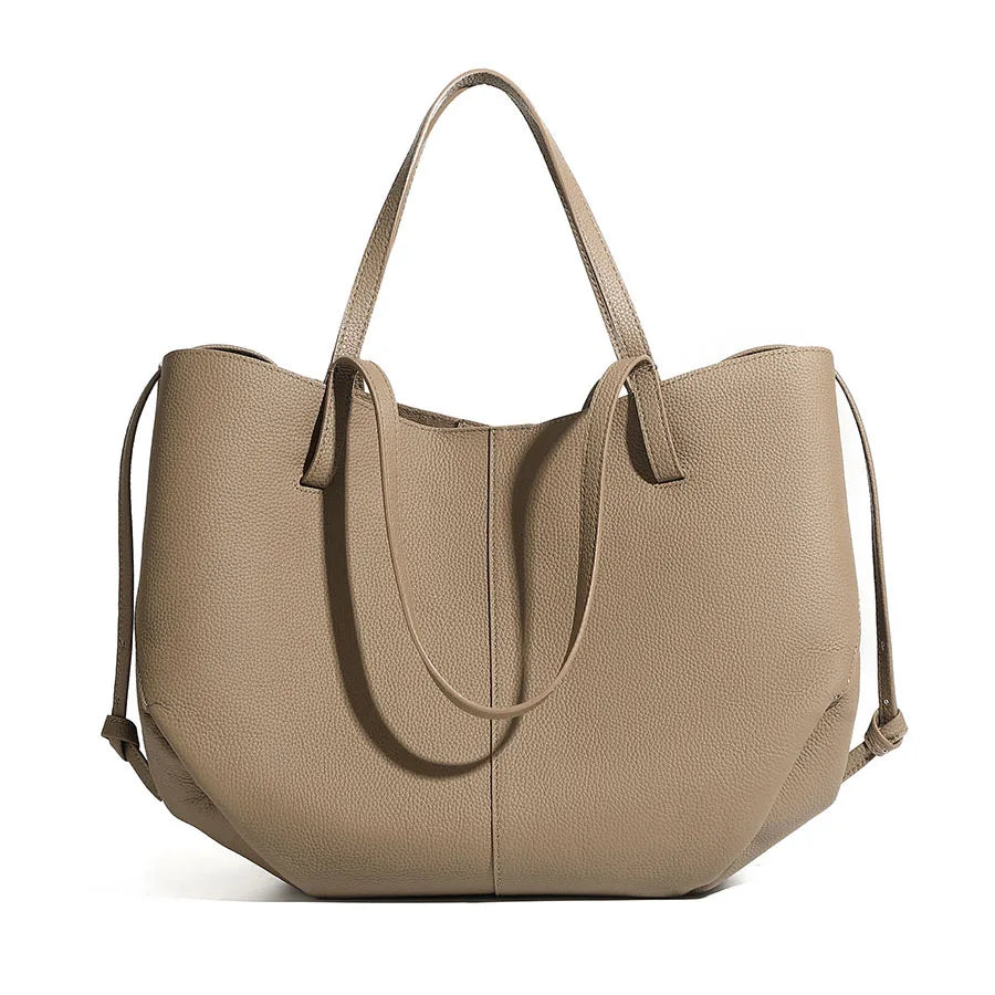 Women's Tote Bag, Simple and Versatile Casual Bag, First-Layer Cowhide Handbag, High-Quality Shoulder Bag, Basket-Style Bag
