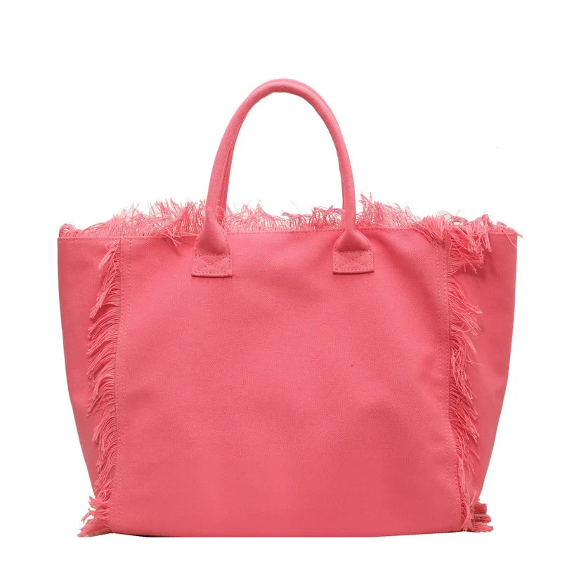 2025 Women Tote Bag For Travel Beach Bag Large Capacity Shoulder Commuter Bags Hand-tassel Denim Print Tassel Spliced Handbags