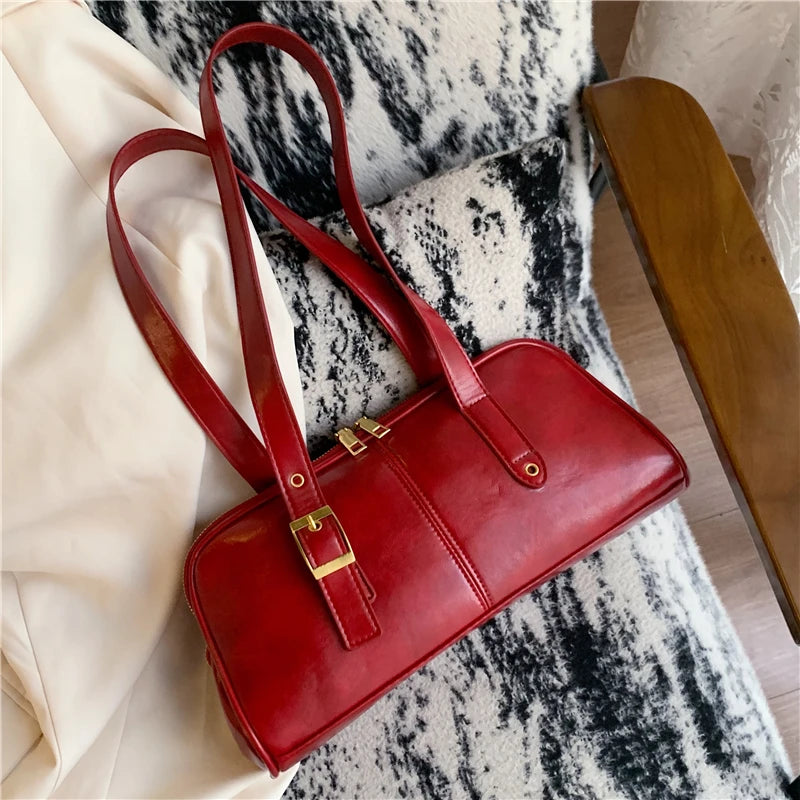 Large Women Business Shoulder Bags Simple Ladies Commute Tote Bag Pu Leather Female Underarm Bag Burgundy Large Handbags Purse
