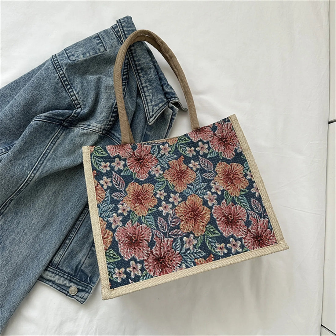 Women Tote Bag Aesthetic Color Students Casual Handbag Shoulder Bag Large Capacity Cotton And Linen Reusable Shopping Beach Bags