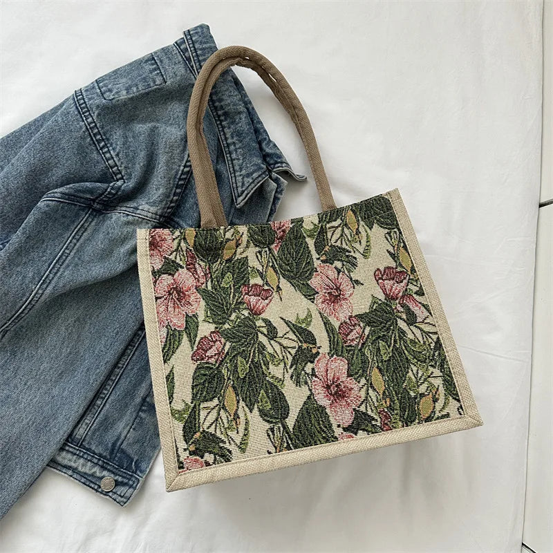 Women Tote Bag Aesthetic Color Students Casual Handbag Shoulder Bag Large Capacity Cotton And Linen Reusable Shopping Beach Bags
