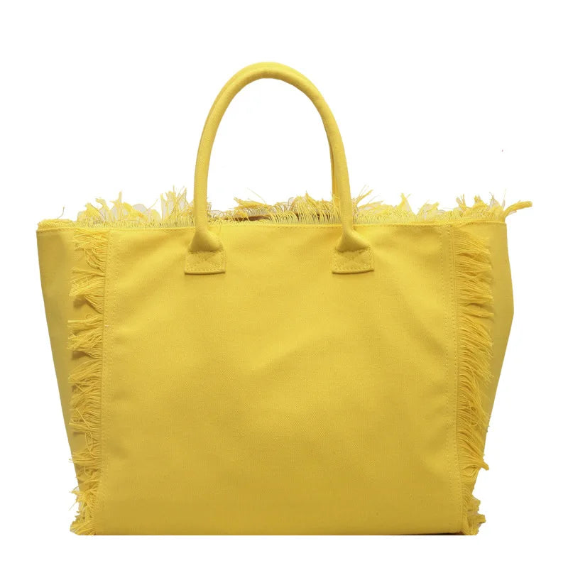 2025 Women Tote Bag For Travel Beach Bag Large Capacity Shoulder Commuter Bags Hand-tassel Denim Print Tassel Spliced Handbags