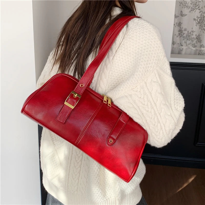 Large Women Business Shoulder Bags Simple Ladies Commute Tote Bag Pu Leather Female Underarm Bag Burgundy Large Handbags Purse
