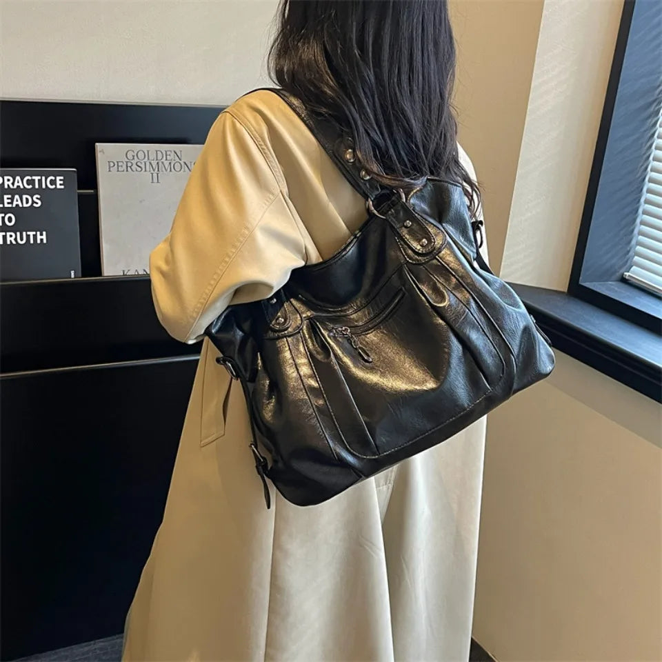 Women Vintage Soft Leather Tote Bag Large Capacity Handbag Designer Retro Casual Shoulder Crossbody Bags for Daily Work Commuter