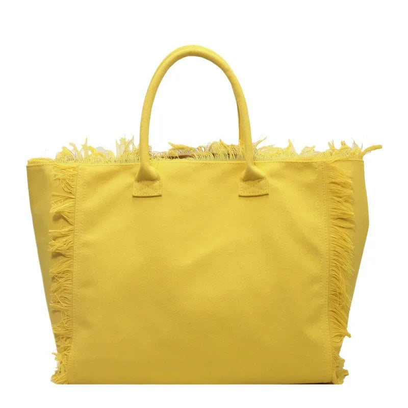 2025 Women Tote Bag For Travel Beach Bag Large Capacity Shoulder Commuter Bags Hand-tassel Denim Print Tassel Spliced Handbags