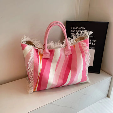 2025 Women Tote Bag For Travel Beach Bag Large Capacity Shoulder Commuter Bags Hand-tassel Denim Print Tassel Spliced Handbags