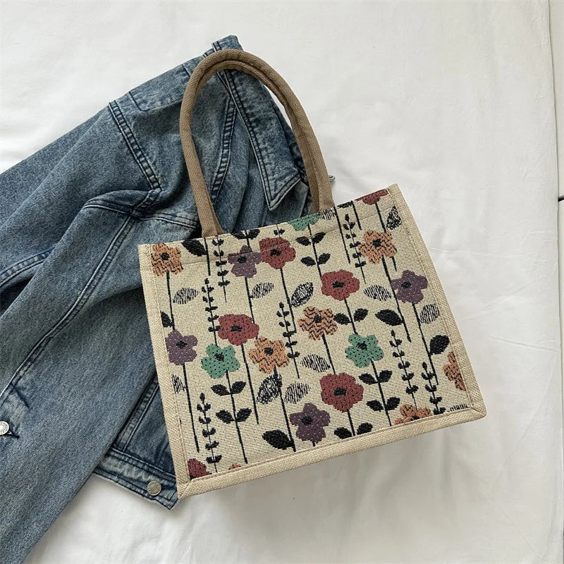 Women Tote Bag Aesthetic Color Students Casual Handbag Shoulder Bag Large Capacity Cotton And Linen Reusable Shopping Beach Bags