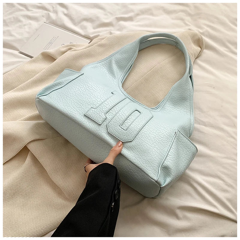 2024 New Women's Tote Bags Trendy Versatile Commuting Large Capacity One Shoulder Bag Summer Casual Solid Color Female Handbags