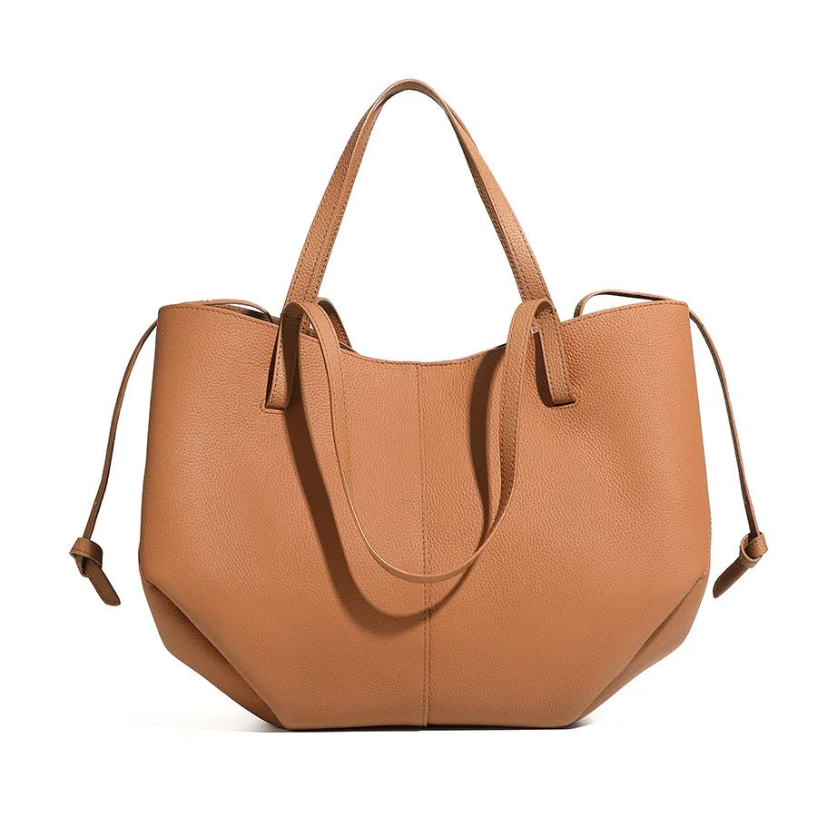 Women's Tote Bag, Simple and Versatile Casual Bag, First-Layer Cowhide Handbag, High-Quality Shoulder Bag, Basket-Style Bag