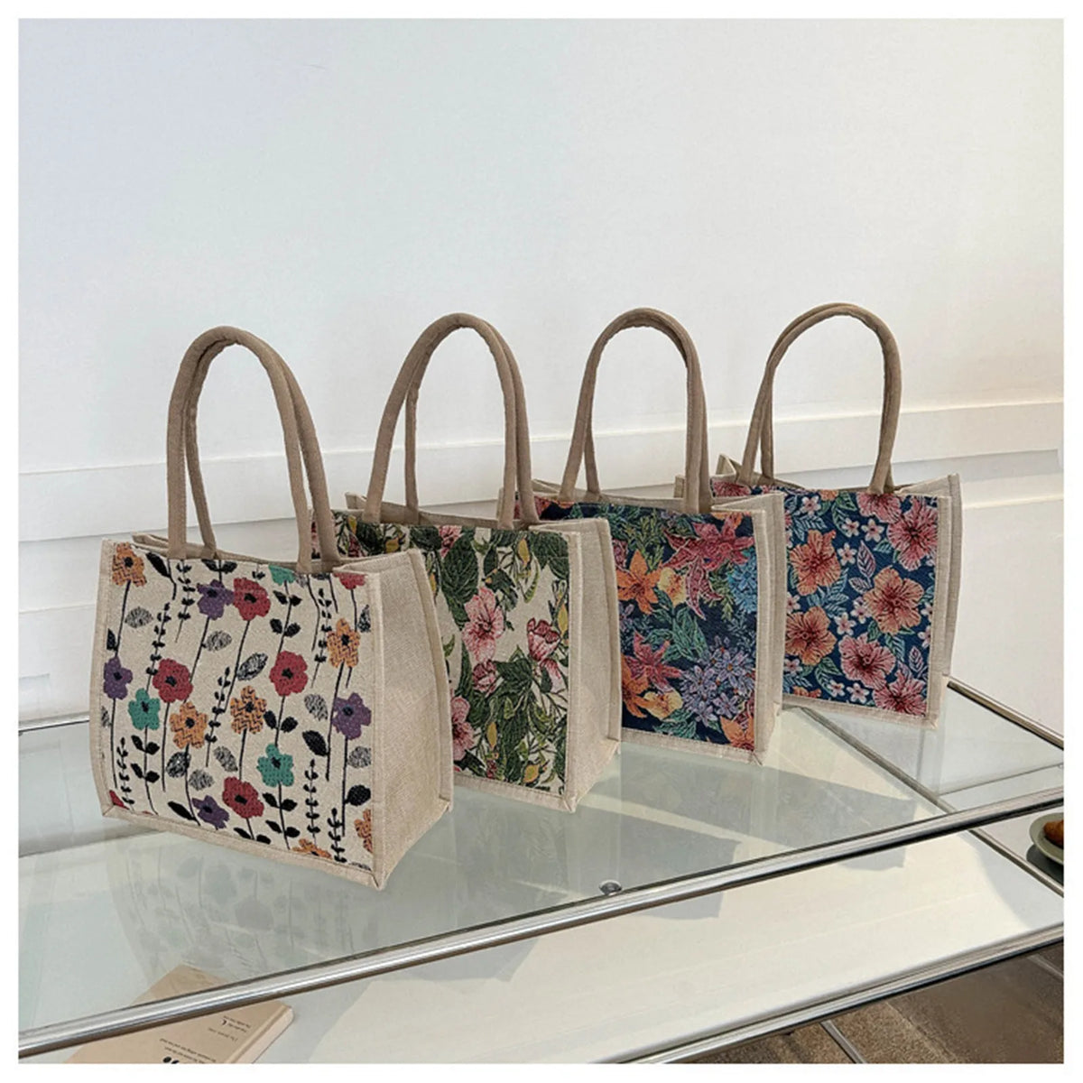 Women Tote Bag Aesthetic Color Students Casual Handbag Shoulder Bag Large Capacity Cotton And Linen Reusable Shopping Beach Bags
