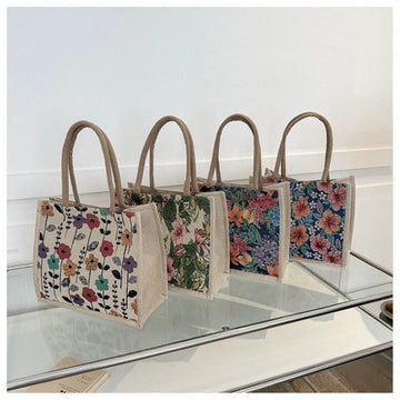 Women Tote Bag Aesthetic Color Students Casual Handbag Shoulder Bag Large Capacity Cotton And Linen Reusable Shopping Beach Bags