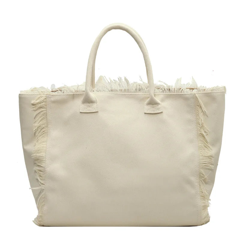 2025 Women Tote Bag For Travel Beach Bag Large Capacity Shoulder Commuter Bags Hand-tassel Denim Print Tassel Spliced Handbags
