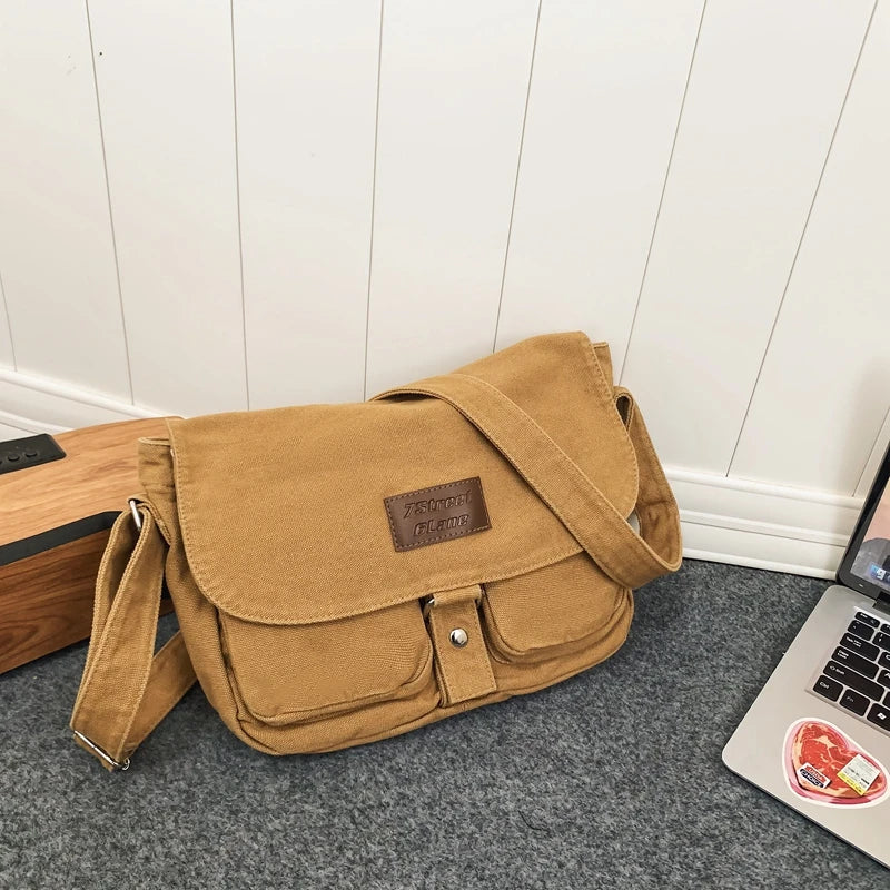 Women's School Messenger Bags For Women Shoulder Ladies Designer Handbag Solid Large Capacity Casual Canvas Shoulder Female Bags